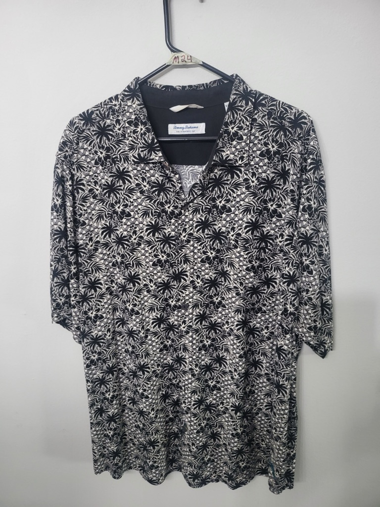 Men’s Tommy Bahama Black White Tropical Camp Shirt Xxl Like New
